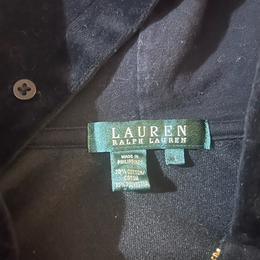 Vtg Lauren Ralph Lauren Velour Black Full Zip-Up Velvet Hoodie Y2K - Picture 2 of 3